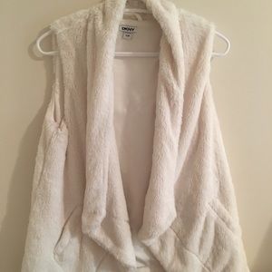 DKNY white fuzzy vest